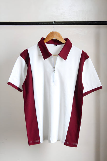 Maroon Striped Zipper Polo