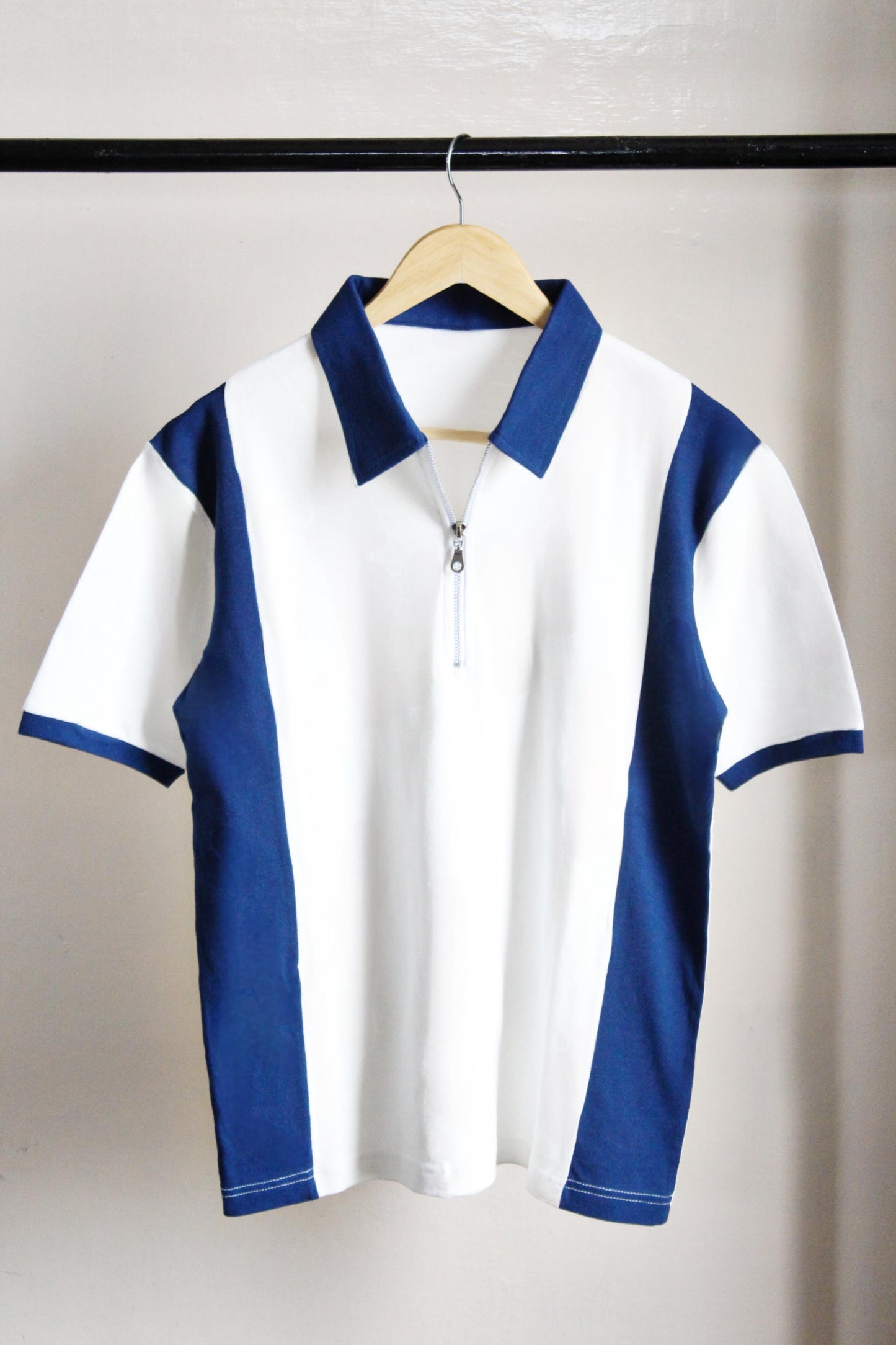 Zinc Blue Striped Zipper Polo