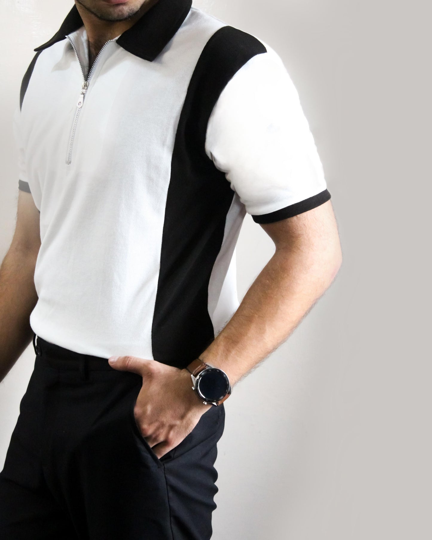 Black Stripe Zipper Polo