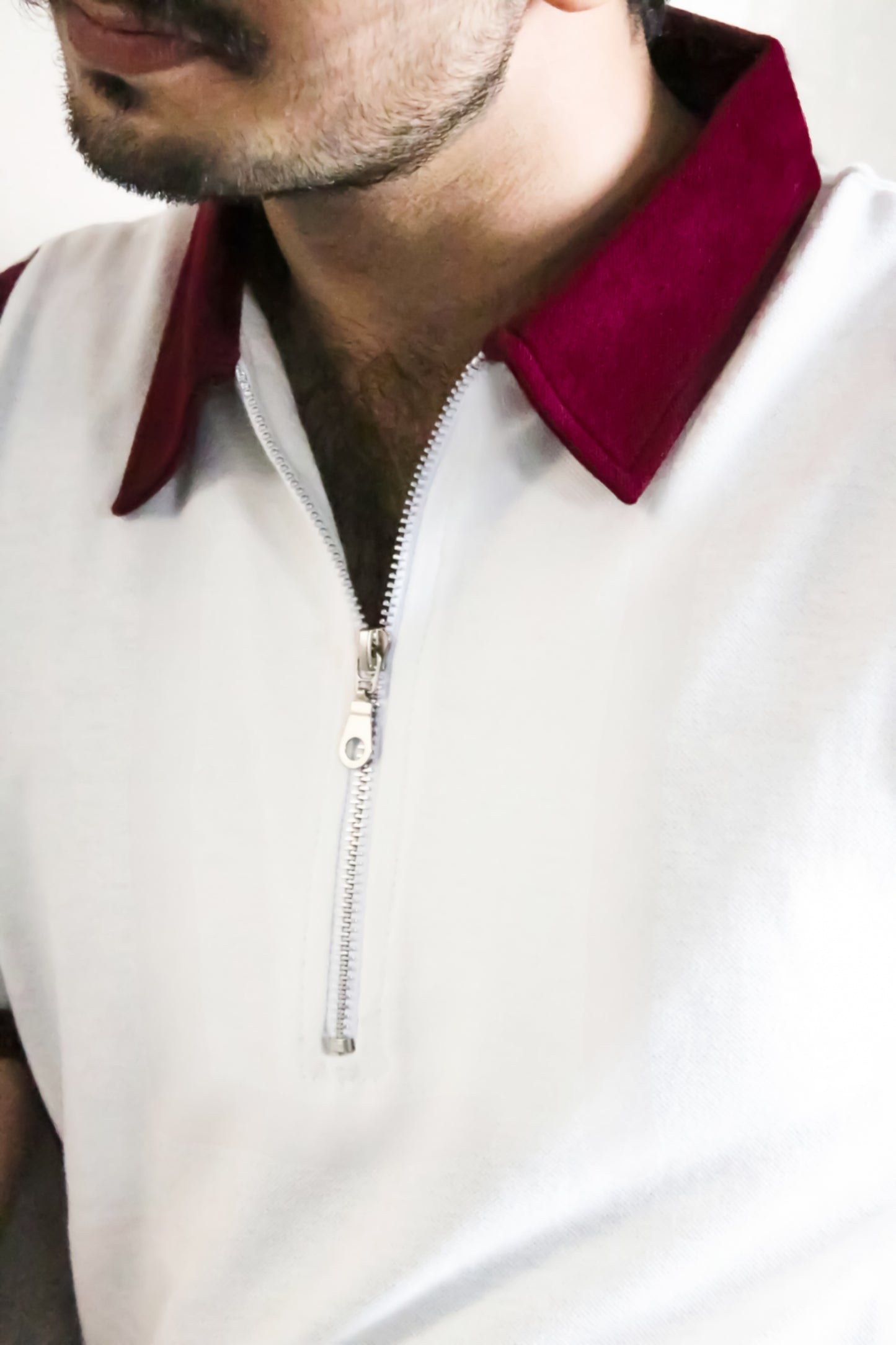 Maroon Striped Zipper Polo